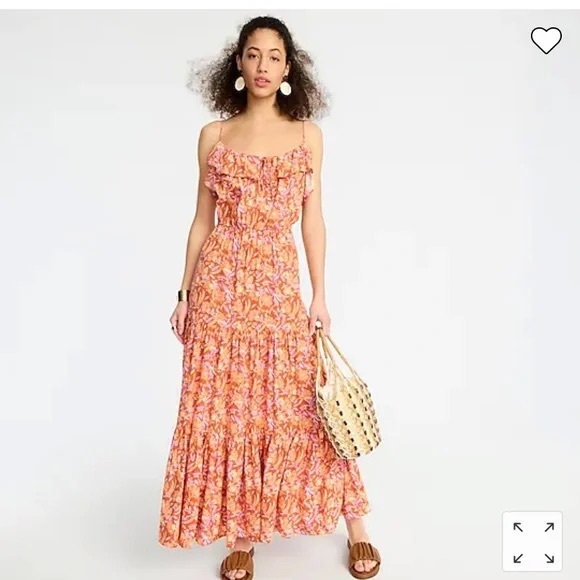 J. Crew Dresses & Skirts - J. Crew Tiered Maxi Orange Floral Dress Sz Small